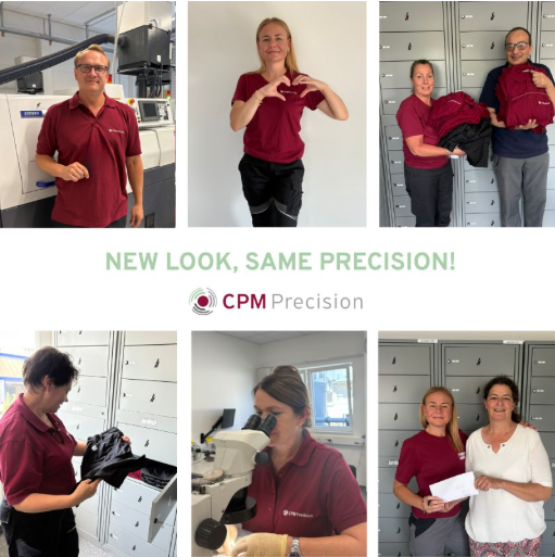 Einblicke unserer neuen Arbeitskleidung bei CPM Precision: Das Team präsentiert stolz die neue Kleidung.